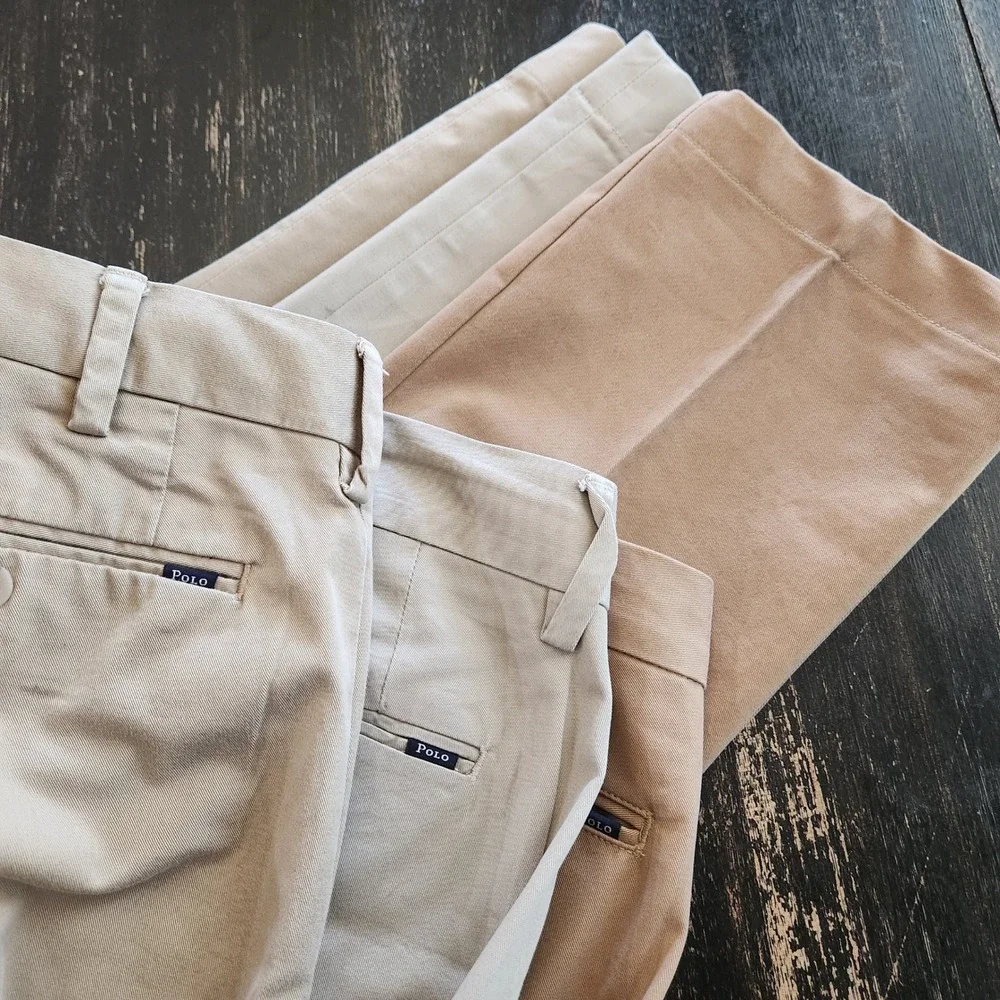 Lot 3 Polo Ralph Lauren Mens 32x32 Stretch Chino Pants Khaki Tan Straight Classi